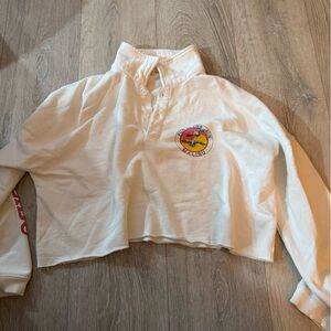 White Cropped Long Sleeve Shirt with Logo